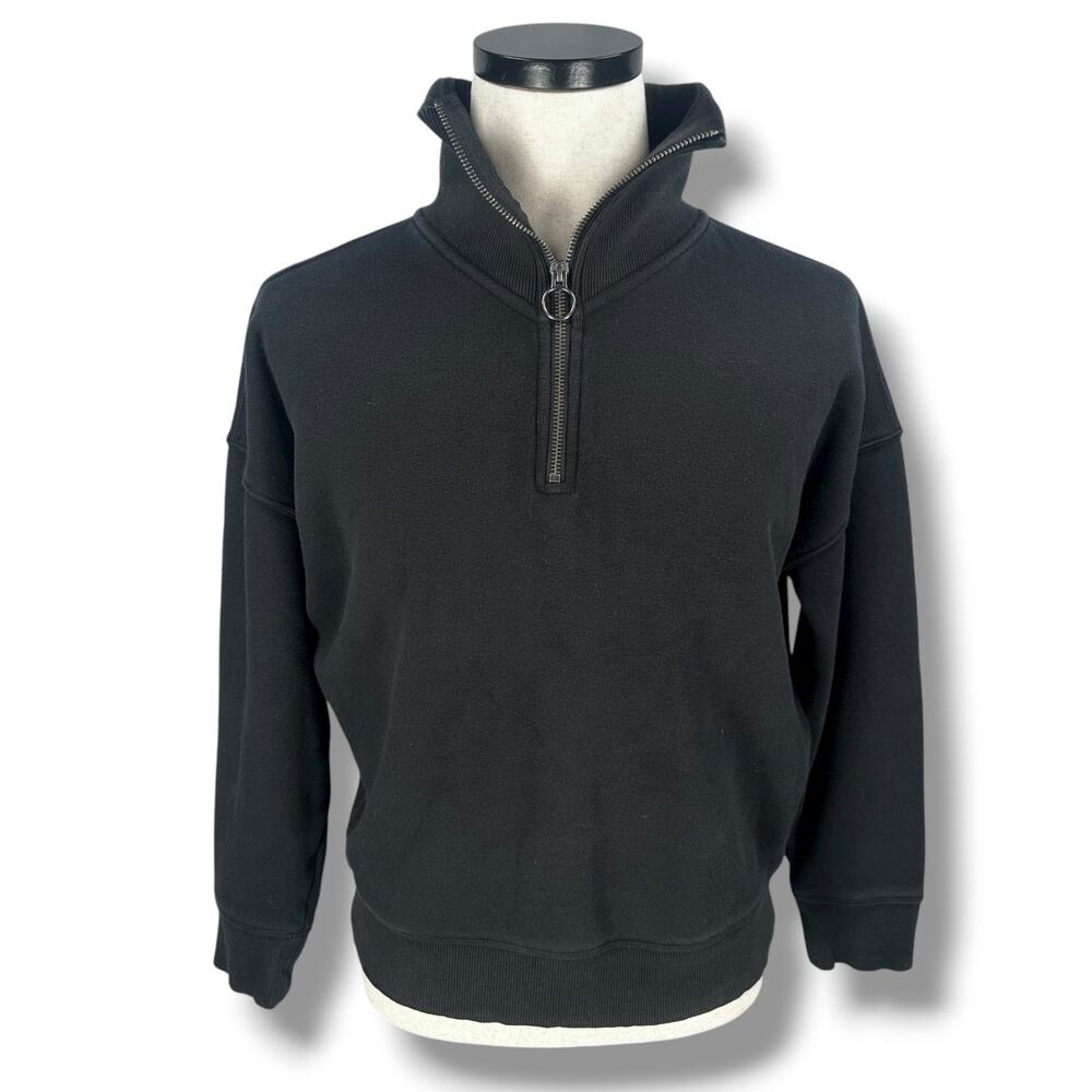 Athleta Cozy Karma 1/4 Zip Sweatshirt Women Small Black Long Sleeve Fleece Lined